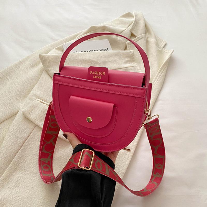 Fashion Women's Wide Strap Top Handle Shoulder Bag Retro PU Leather Solid Color Crossbody Bag Girls Mobile Phone Bag KTY