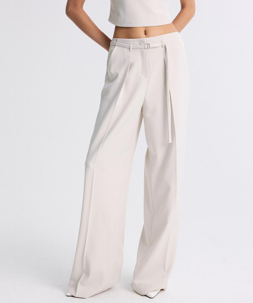 RE RHEE Straight Leg Belted Trouser Cream