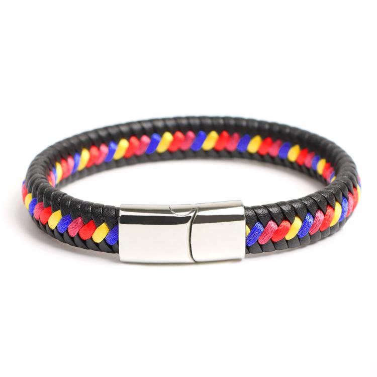 European Men Fashion Black Blue Leather Braided Bracelet Magnetic Clasp Charm Bangles Bracelet