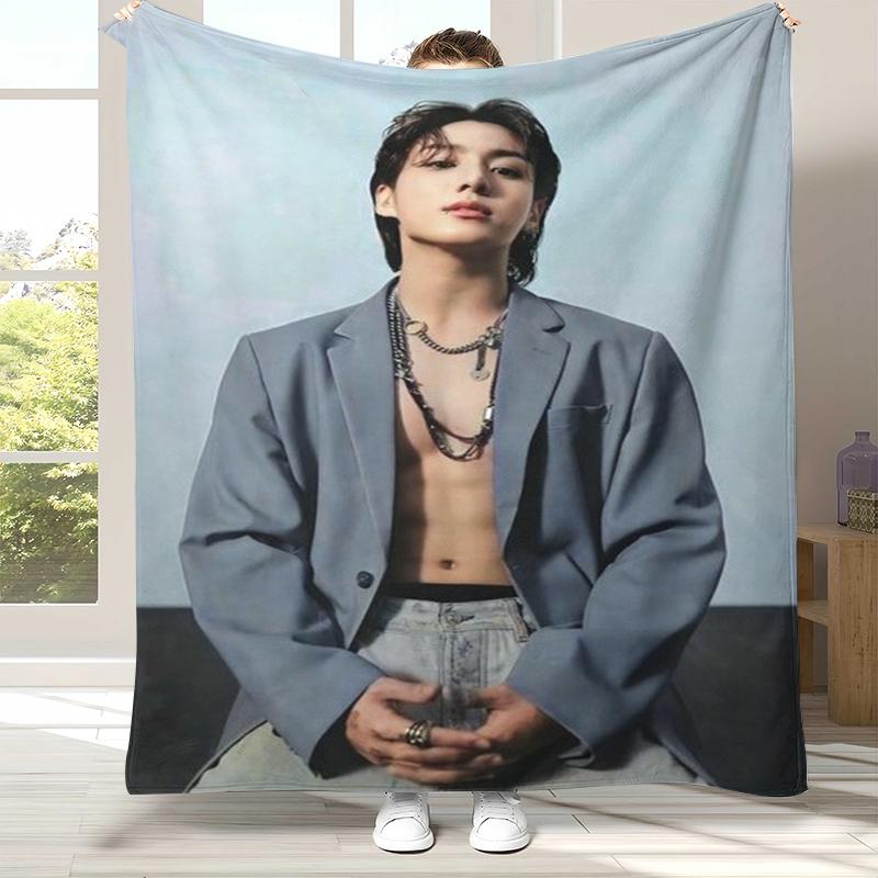 Jeon Jung Kook Kpop B-BTS Flanelldecke, Ultraweiche Warme Plüschdecke für Zuhause Schlafzimmer Bett Sofa Abdeckung Büro Camping Geschenk