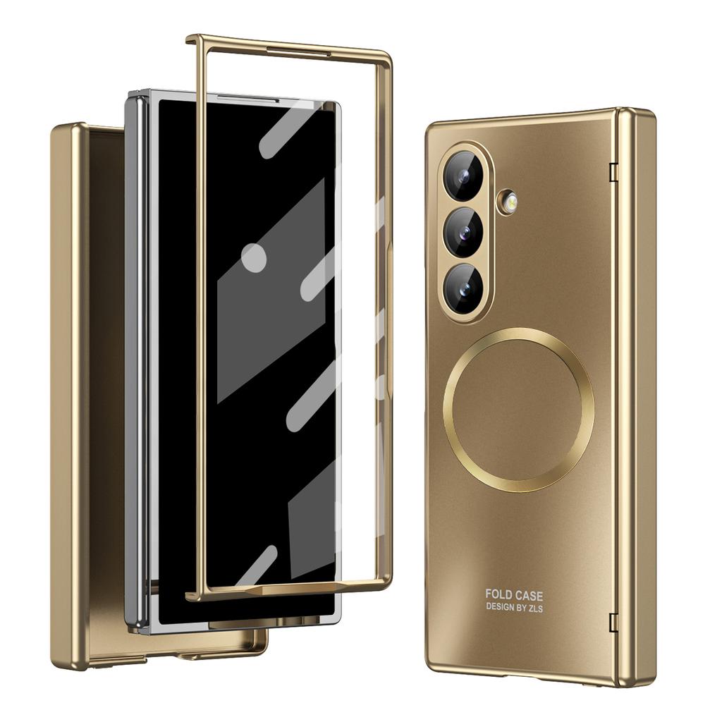 For Samsung Galaxy Z Fold7 5G Case Electroplated PC Magnetic Phone Cover with Tempered Glass Film