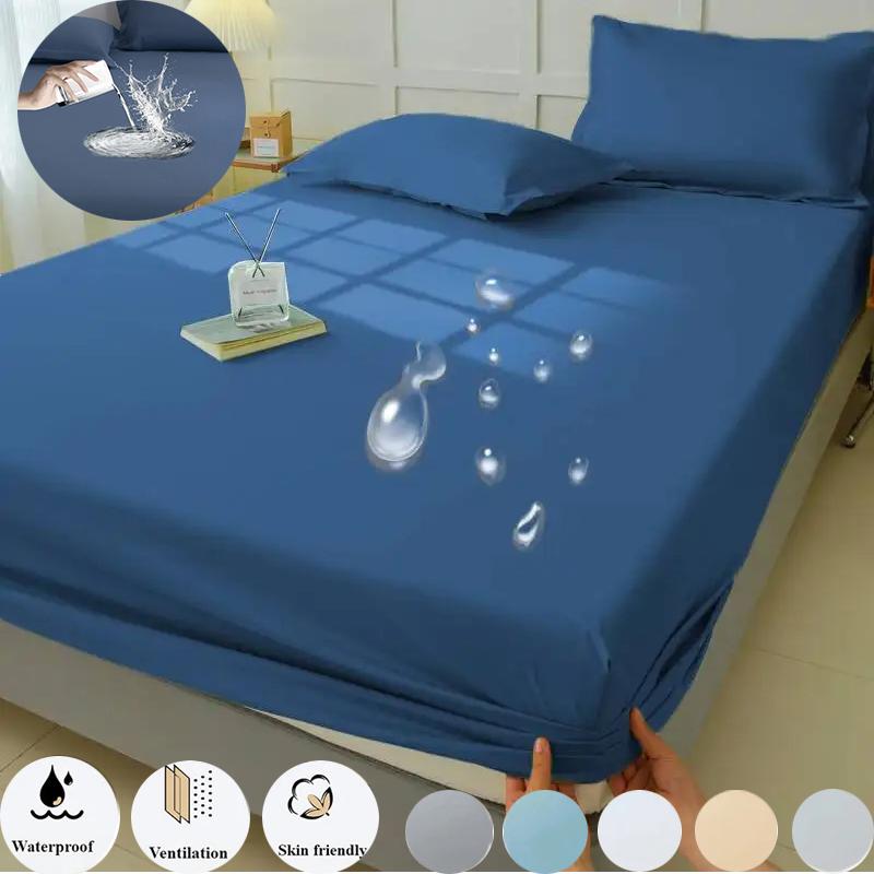 2025 Solid Color Bed Fitted Sheet Waterproof Bedcover Bed Sheet 1pc Mattress Cover Soft Comfortable Fitted Sheet Washable Durable Mattress Protector
