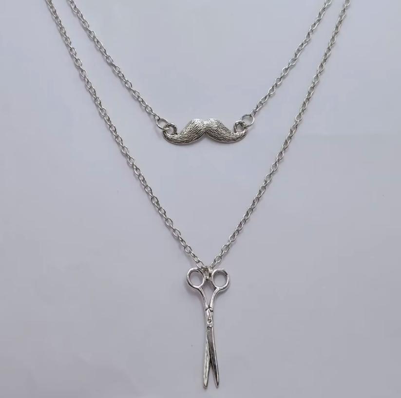 Multi Layered Necklace Beard Hair Stylist Scissors Choker Punk Gothic Goth For Women Men Jewelry Gift
