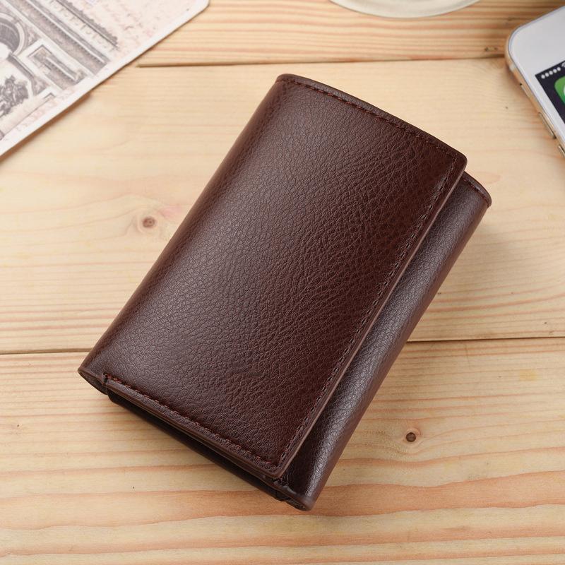 Pánská trojdílná peněženka z PU kůže - Krátký vertikální držák na karty s kapsičkou na mince, Kompaktní organizér na peníze