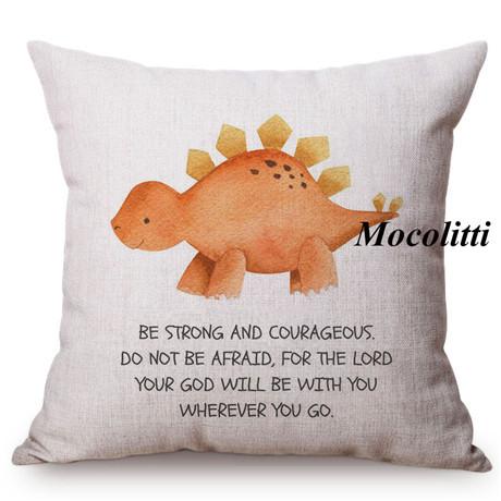 Cute Dinosaur Nordic Watercolor Cartoon Painting Kid'S Nursery Art Sofa Decoration Throw Pillow Case Cotton Linen Cushion Cover