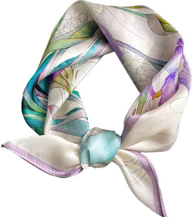 New 100% Pure Silk Scarf Women Neck Hair Foulard Luxury High Quality Bandana Square Headband Hijab Print Poncho Scarves Pashmina