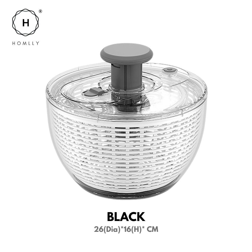 

Homlly Press Pump 3 in 1 Multi-Use Vegetable Fruit Salad Spinner Dryer Serve Bowl Black