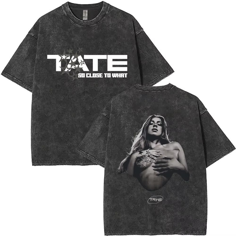Gewaschenes Vintage Singer Tate Mcrae The Think Later Welttournee T-Shirt Herren Damen Modetrend Oversized T-Shirts Streetwear Unisex