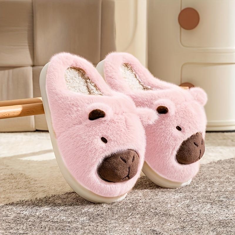 1 пара тапочек капибара 1 пара зимних мультяшных тапочек капибара для женщин повседневный стиль тканевый верх резиновая подошва моющиеся домашние тапочки для помещений 44-45 розовый 1298₽