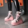 New Women Punk Gothic Motorcycle Boots 2025 Platform Chunky High Heel Ankle Boot Ladies Cool Wedge Woman Black Female Shoes