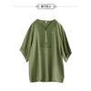 Women Scalloped V Neck Hollow Embroidery Puff Half Sleeve Loose Linen Blouse