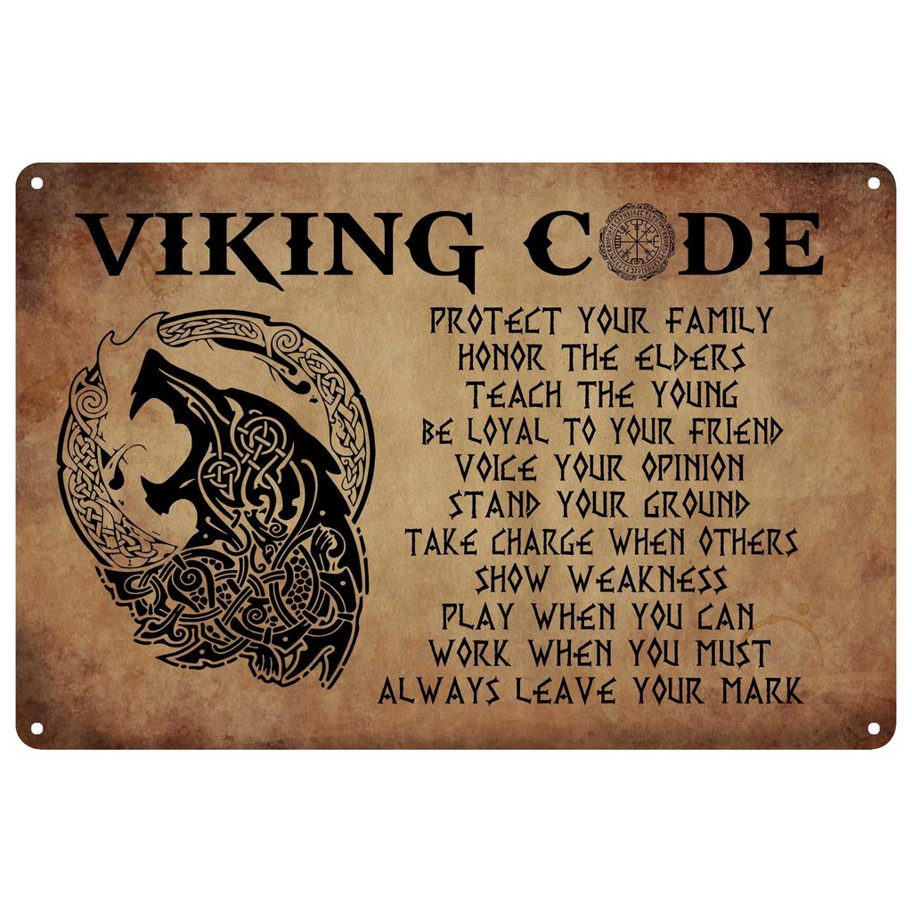 1pc Vintage Viking Metal Signs Wolf Viking Code Home Bedroom Kitchen Bathroom Bar Office Various Scenes Wall Decor 8x12 Inch