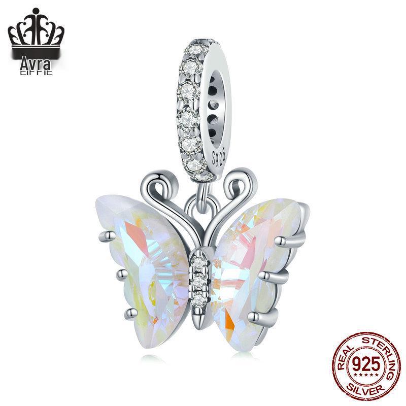 S925 Sterling Silver Exquisite Butterfly Tassel Beaded Pendant for DIY Jewelry