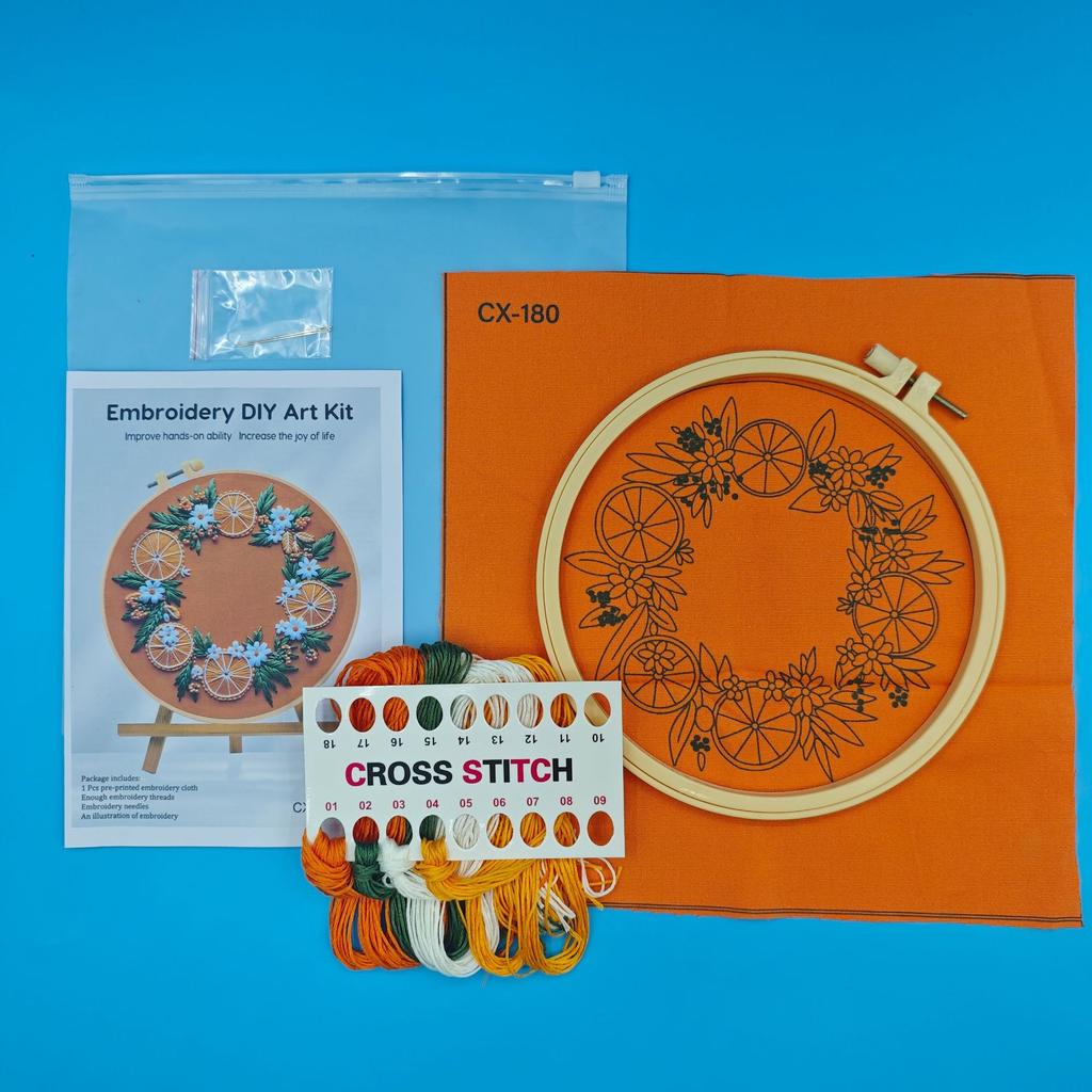 1set Cherry, Strawberry, Watermelon, and Orange Pattern Embroidery DIY Kit - Suitable for Beginners. Handmade Embroidery Fabric Material Set.
