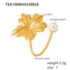Pearl Flower 18K Gold Adjustable Titanium Steel Ring & Fashion Earrings Set