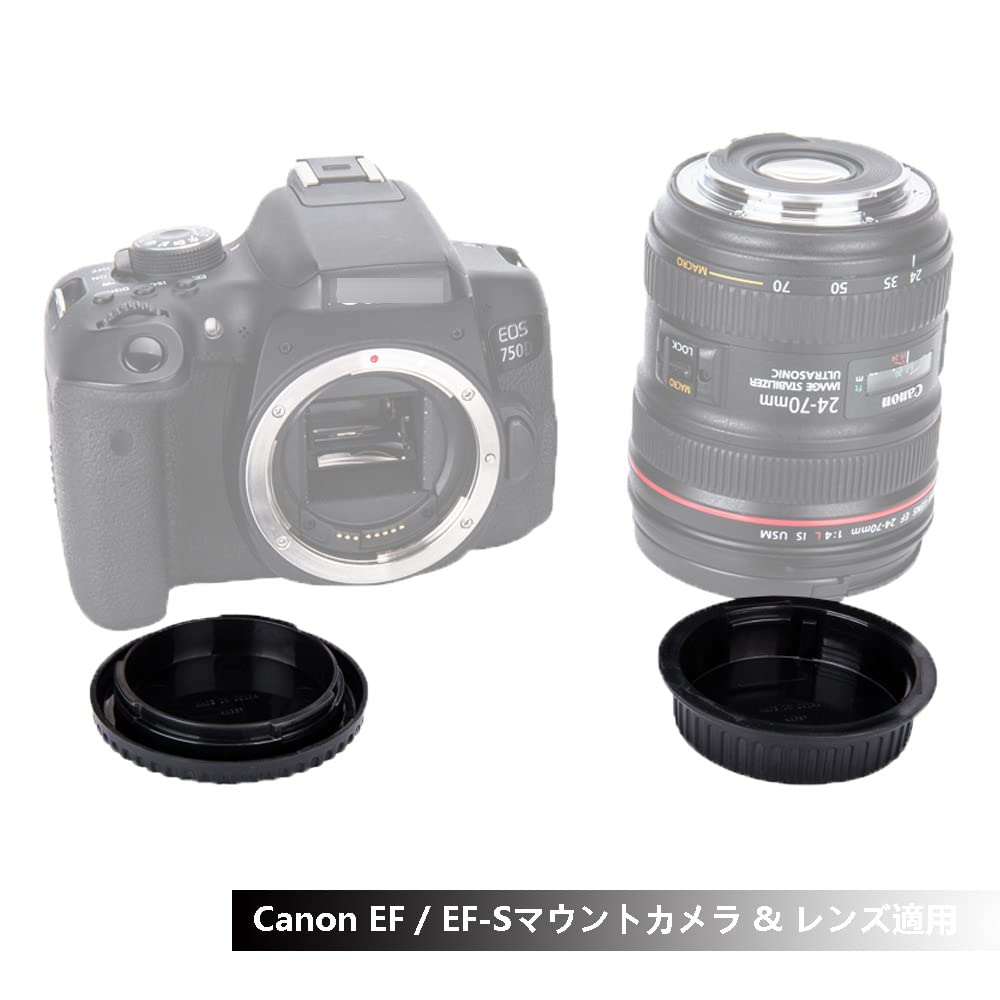 JJC Canon Mount Rear Lens Caps and Body Caps for Canon EOS 5D III 6D 1DX III and Other Canon Mount Cameras and Lenses EF/EF-S (2 Pairs) 90D, 80D, IV,