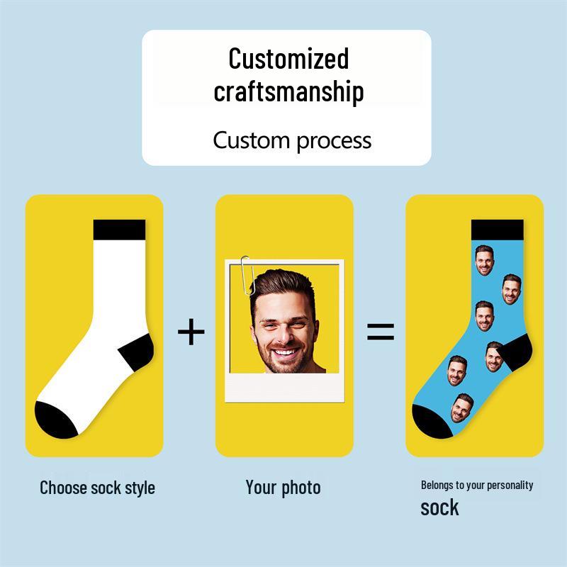 Custom 3D Logo Couple Mid-Calf Socks - Creative Autumn/Winter Trend, Personalized Design with Image
