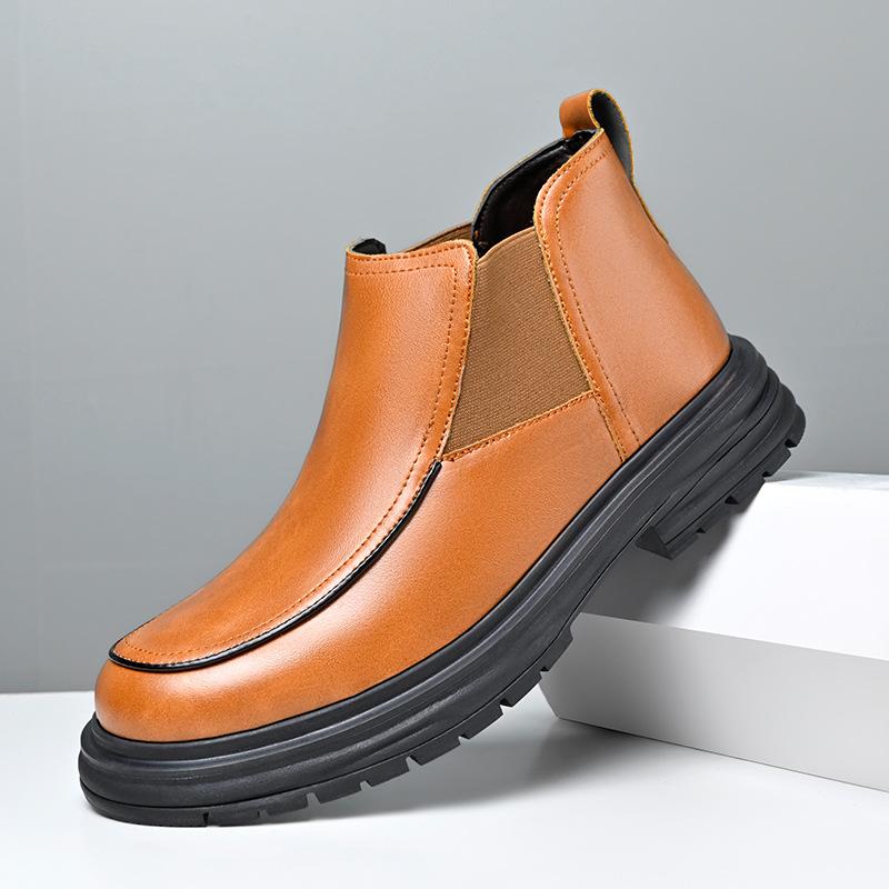 

Мужские зимние ботинки мартин на платформе, в британском стиле, мужские ботинки челси с высоким голенищем, кожаные туфли, трендовые универсальные ботинки для мужчин 38 коричневый