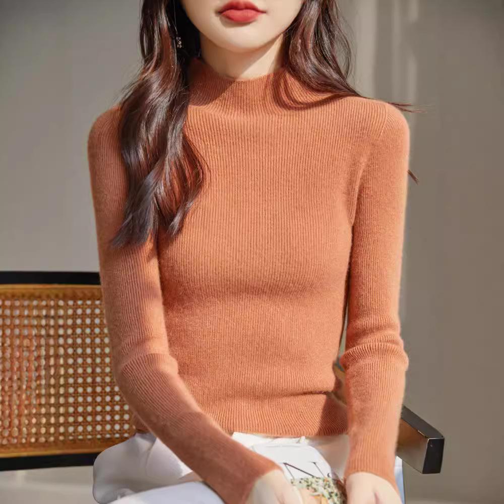 Bottom Shirt Women's Autumn and Winter Half-high Neck Sweater Slim Knitted Long-sleeved Tops