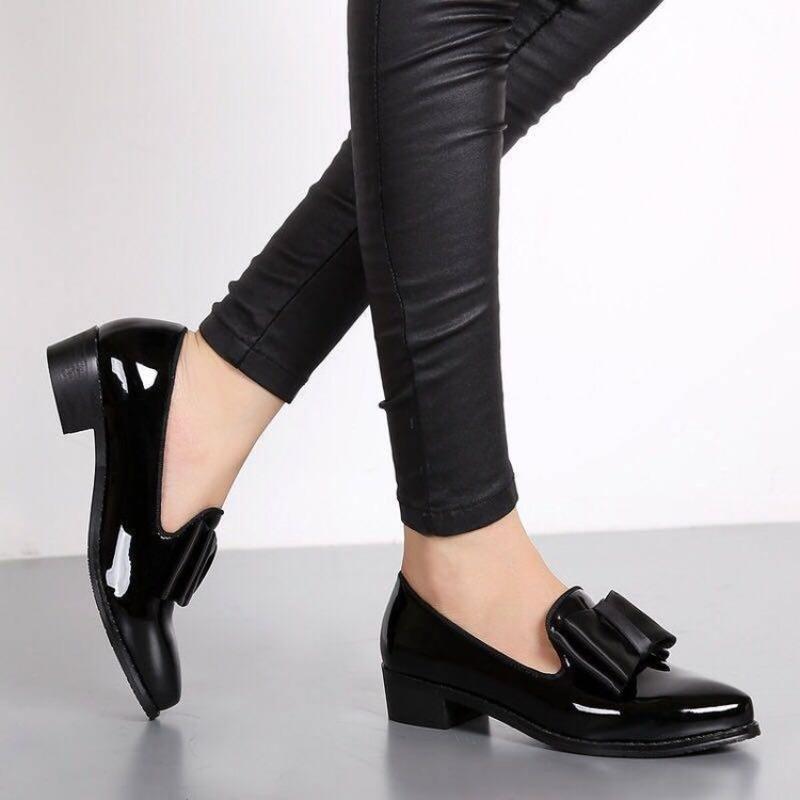 

Fashion single shoes women s spring new bow pointed PU bow light mouth low heel one pedal solid color 41 чорний