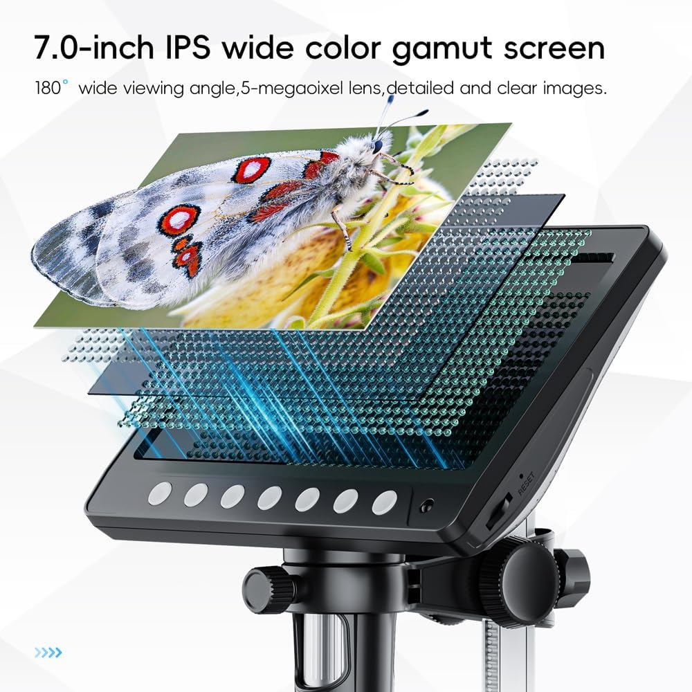 7" LCD Coin Microscope 50X-1200X Magnifier 5MP HD Digital Microscope 8 LED Lights Electronics Repair Soldring PC View Device