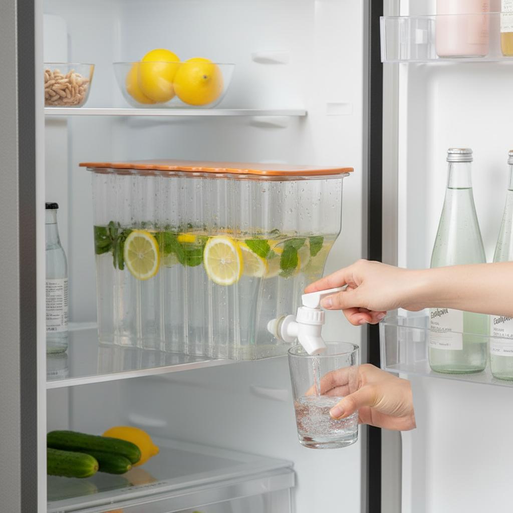

Large Capacity Water Dispenser Jug With Tap For Fridge Horizontal Storage Anti-Fall Thickened білий