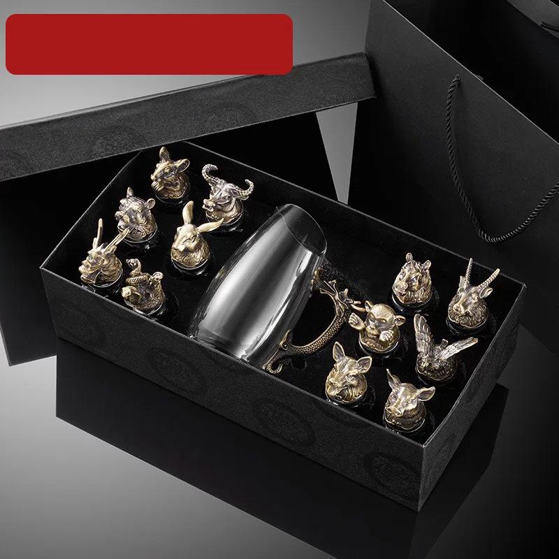 Creative Gold Plated Animal Head Glass Wine Glass Craft Gift Wine Dispenser Vodka Zodiac Wine Glass Set Fine Art Home Decoration