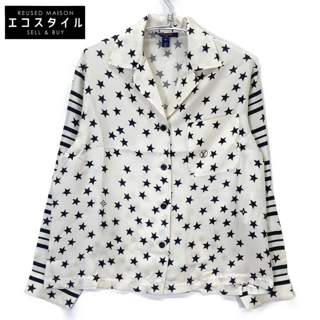 LOUIS VUITTON 2022 White x Black Star Print Casual Shirt FNBL38 tops 36 White blackUsed