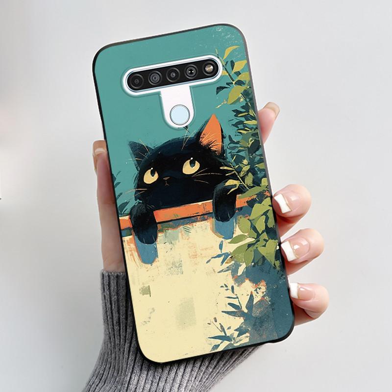 Cute Case For LG Q61 Capa For LG K61 Coque For LG Q70 Fundas Printing Shell Protective Cover Soft Silicone Cartoon Black Casing