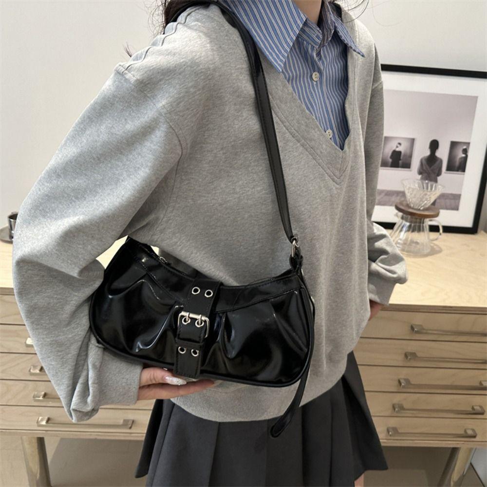 Vintage Y2k Shoulder Bag Pu Leather Spicy Girl Handbag New Buckle Armpit Bag  Women