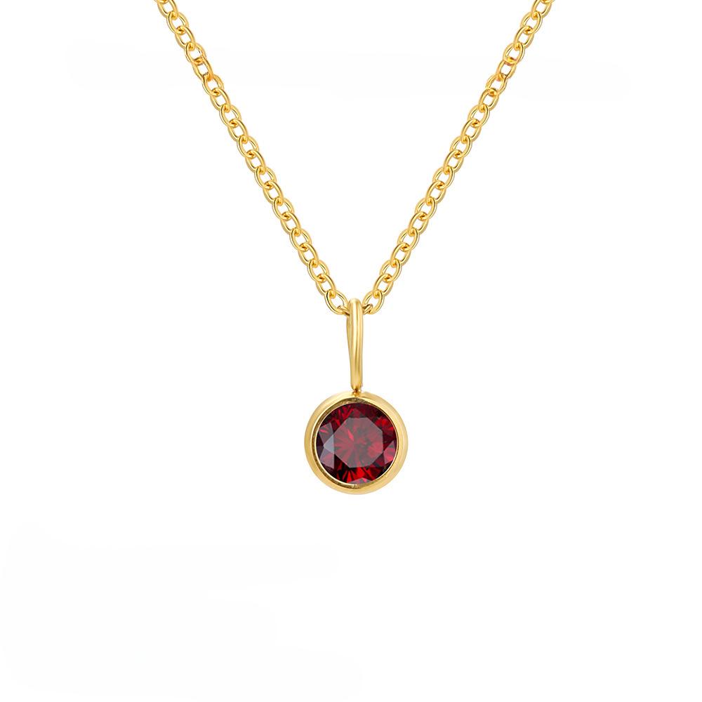18K Gold Birthstone Stainless Steel Pendant Necklace