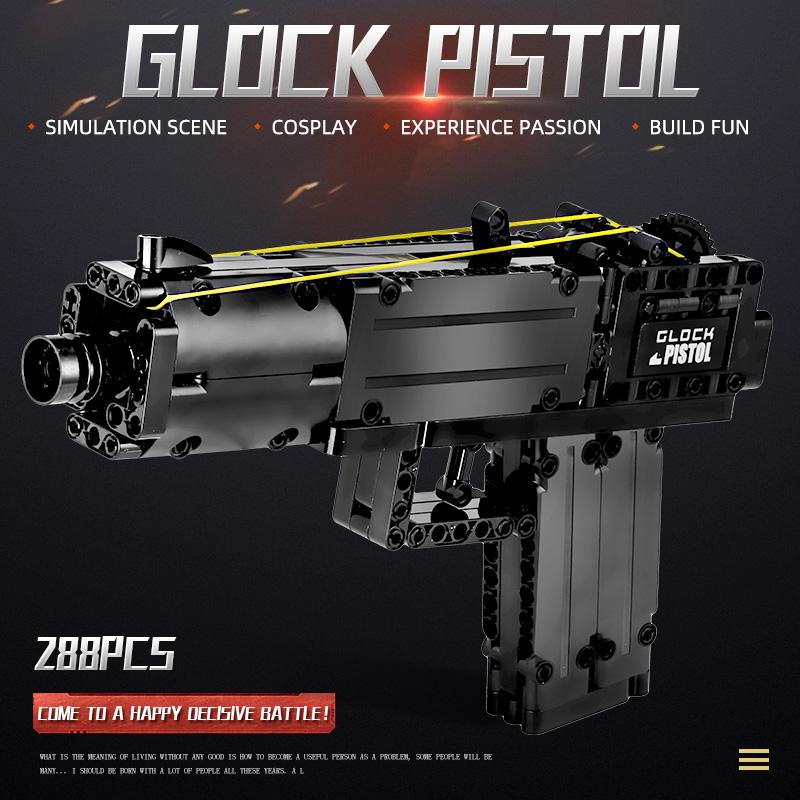 MOULD KING Blocuri creative de jucării Pistol The Glock Model de pistol automat Blocuri de construcție Cărămizi Jucării pentru copii Cadouri de Crăciun
