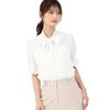 Mishmash Short Sleeve Blouse with Bow Tie and Shirred Perfect for Spring and Office White Women's Print, Casual,