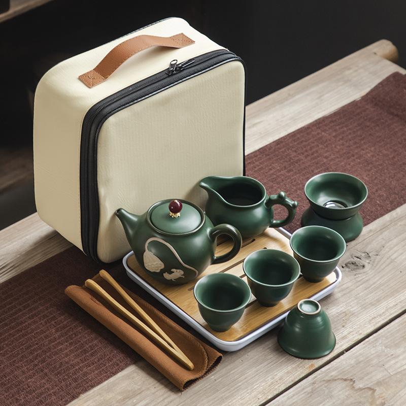 Travel Tea Set, Portable Storage Bag, Creative Ceramic Kung Fu Teapot, Tea Tray, Complete Set of Business Gifts