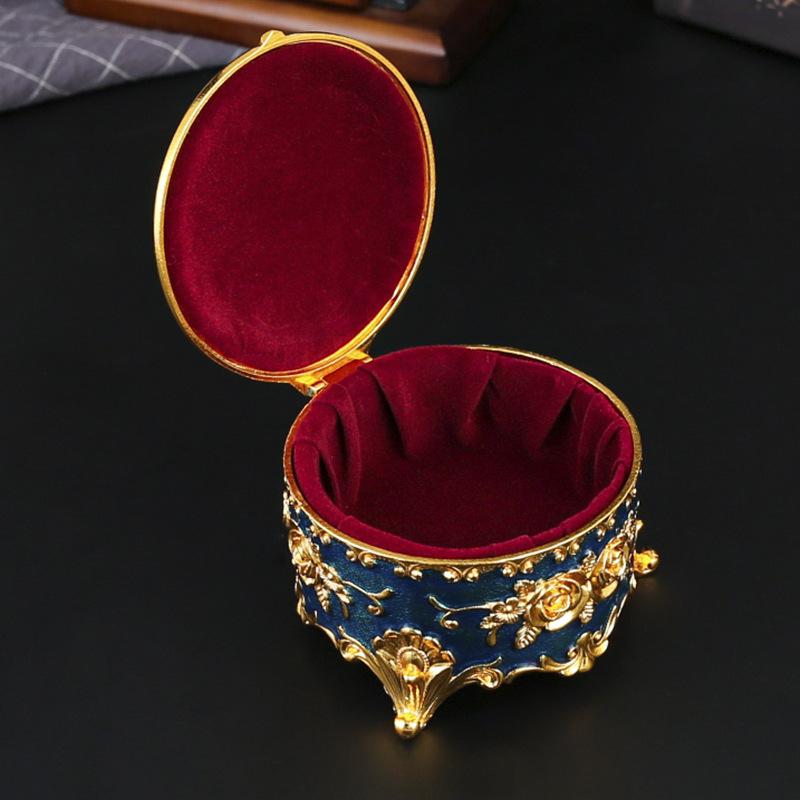 Europäische Rose Runde Schmuckschatulle Vintage Zuhause Emaille Schminktisch Metall Aufbewahrungsbox