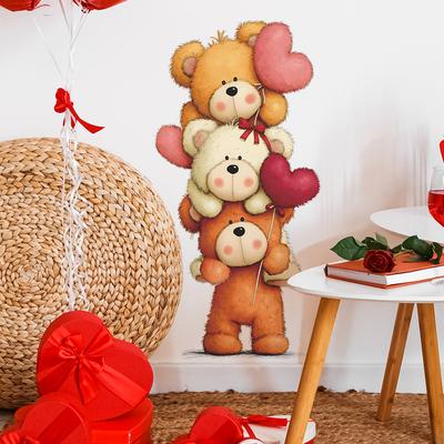 Pegatinas de Pared Decoración y Embellecimiento para Sala de Estar, Dormitorio, Hogar con Oso Romántico y Globo en Forma de Corazón