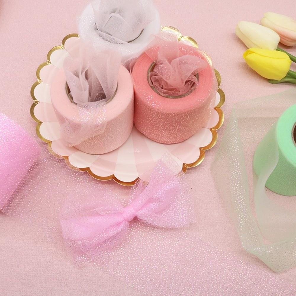 6CM 25Yards Glitter Dot Tulle Roll DIY Craft Gifts Packaging Material New Crystal Sequin Ribbons