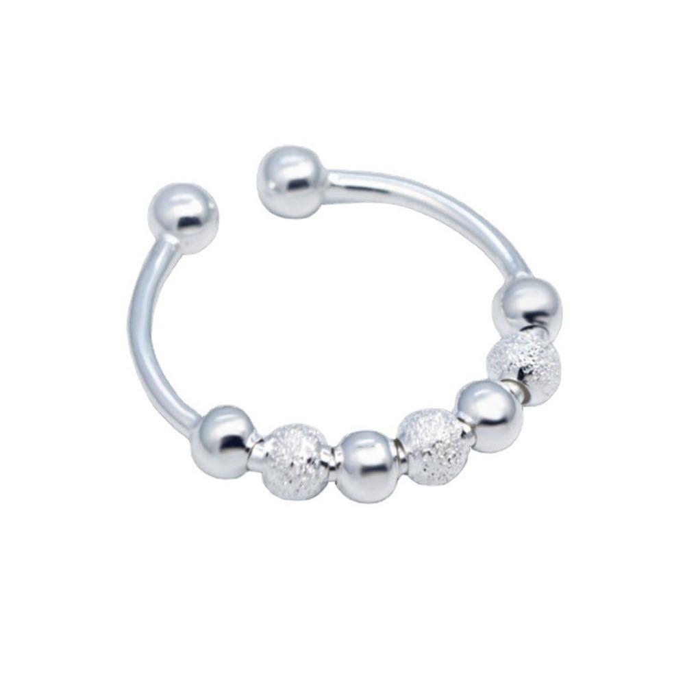 Fashion Women Rings Creative Rotating Beads Open Adjustable Silver Ring Simple Elegant Jewelry Gift