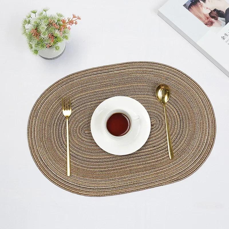1pc Table Placemats Braided Placemats Dining Tables Natural Woven Oversized Place Mats Set Heat Resistant Pad Oval Table Mats