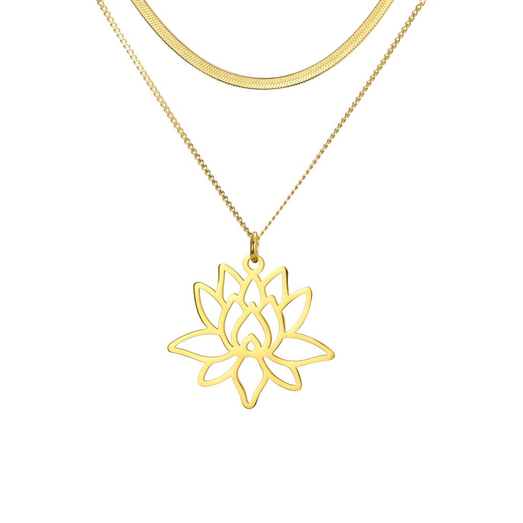 Titanium Steel Cut Lotus Pendant Necklace Women Simple Hollow Floral Jewelry
