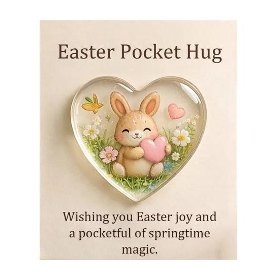 Easter Pocket Hug with Greeting Card Love Heart Shape Bunny Egg Sheep Flower Pocket Hug Token Holiday Party Keepsake Gift
