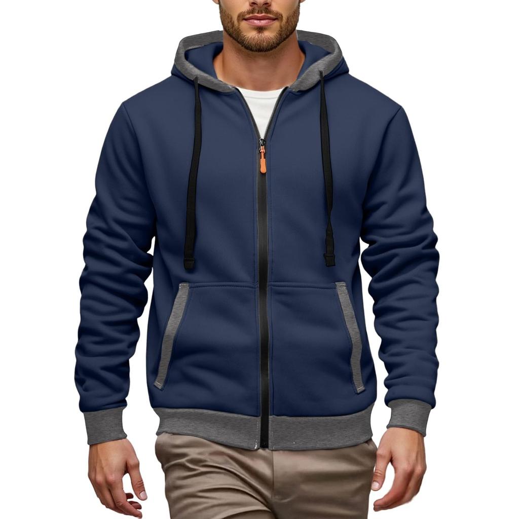 Men's Hoodie Jackets With Pockets Long Sleeve Zipper Drawstring Hooded Sweatshirt Comfort Cotton Coat