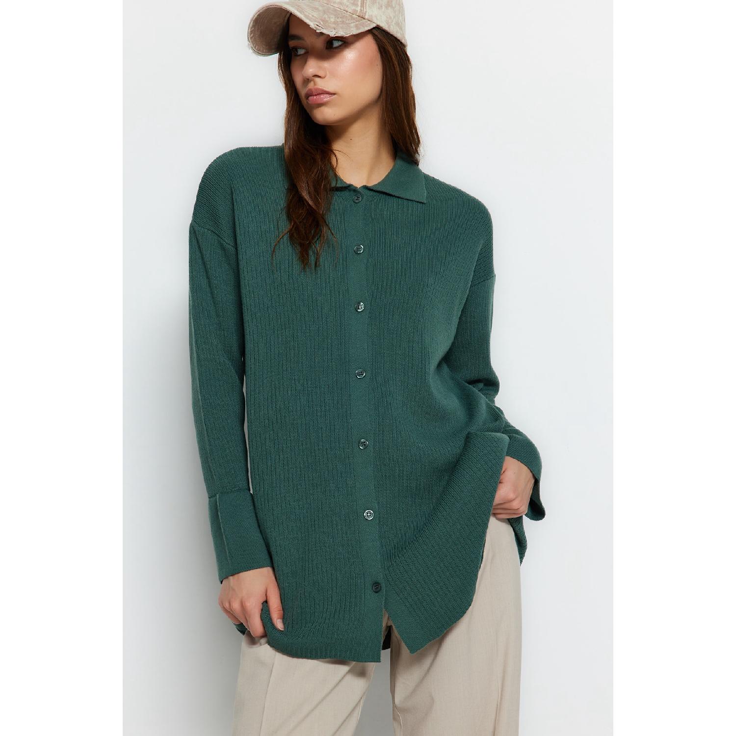 

Темно-зеленый вязаный кардиган в рубчик Tctaw24th00025 S