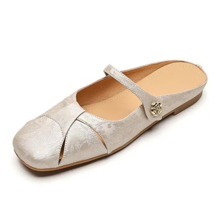 Moda noi pantofi Muller pentru femei cu toc mic, cu imprimeu de designer scobit, papuci pentru femei, cu jumătate de papuci, cu talpă moale, pantofi plati pentru femei