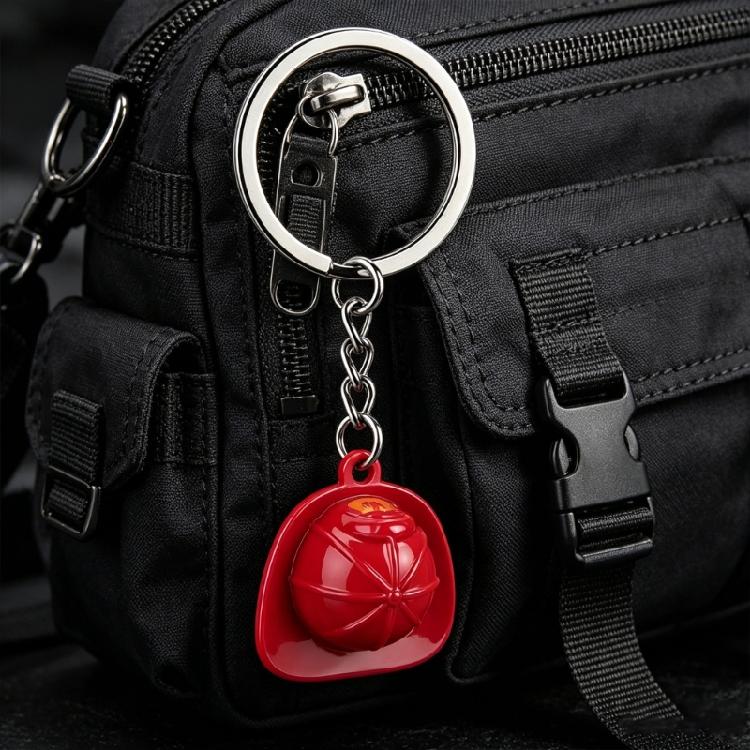 Fireman Hat Shaped Key Chain Realistic Miniature Firefighter Helmet Keychain For Backpack Or Car Decoration