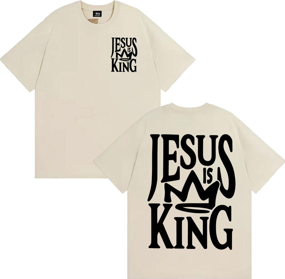 Jesus Is King Oversized Vintage Christian Printed T Shirts Unisex Women Gothic Vintage Tshirt Cotton Comfort Crewneck T Shirt