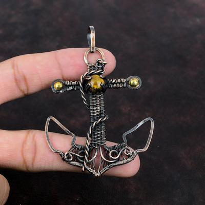 Tigerauge Anhänger Kupferdraht umwickelt Anhänger handgemachter Anker Anhänger echter Edelstein Schmuck Geschenk für Ihn Geburtsstein Anhänger Kupferschmuck