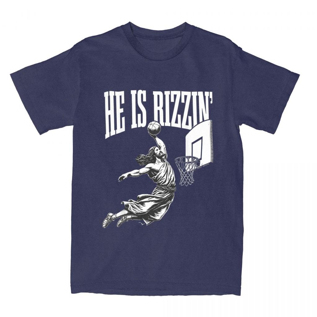 Summer Men Women He Is Rizzin Funny Jesus Basketball Meme T Shirts Easter Christ Faith 100% Cotton Tops T-shirt Tees