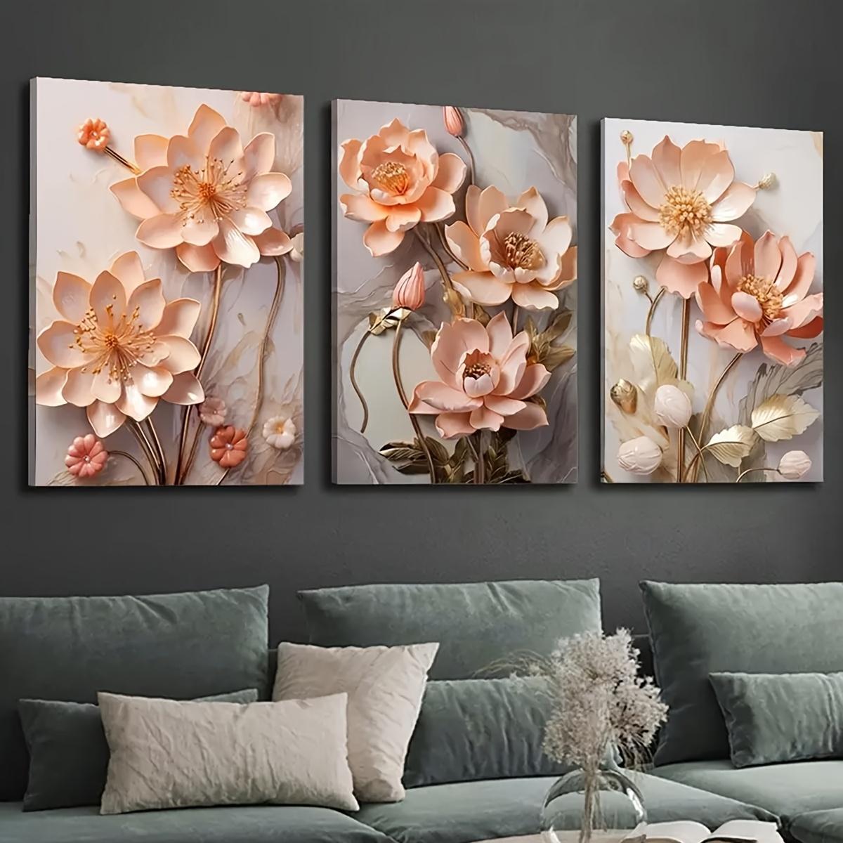 

3pcs Elegant Pink Floral Canvas Prints - Lily, Rose & Peony Wall Art for Home Decor, Frameless Minimalist Design, Soft Pastel To 20x30cm-3pcs