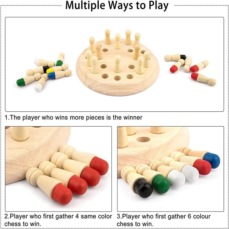 Wooden Memory Chess Board Game, Educational Toy For Kids Focus Training, Kids Matchstick Chess Color Cognitive Ability Toy